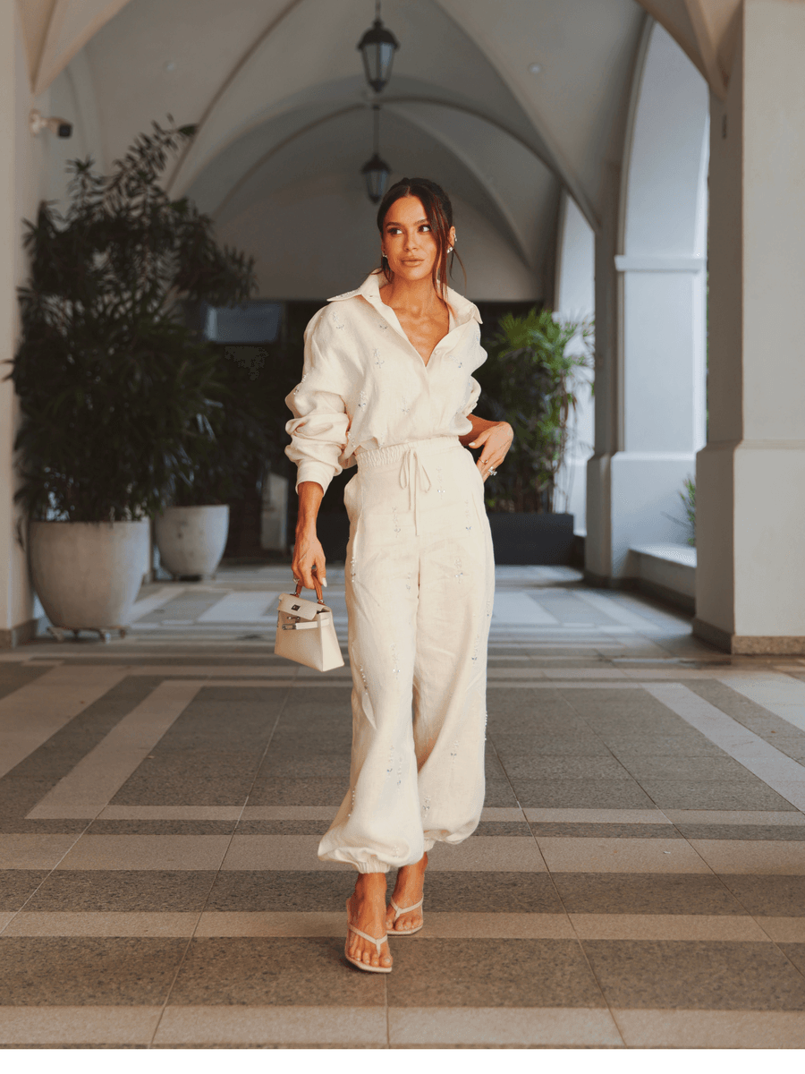 Embroidered Linen Shirt + Pants Set