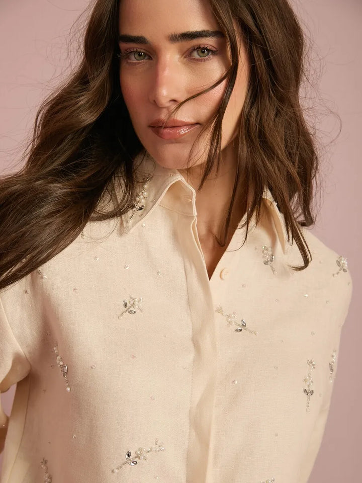 Embroidered Linen Shirt + Pants Set