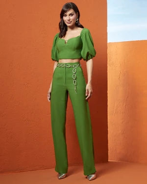 Tailored Top+Straight Trousers Set