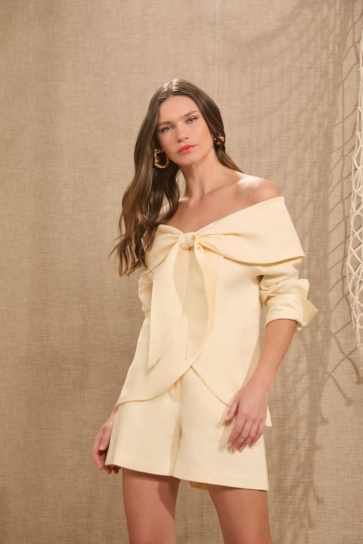 Linen Set with Bow Blouse + Shorts
