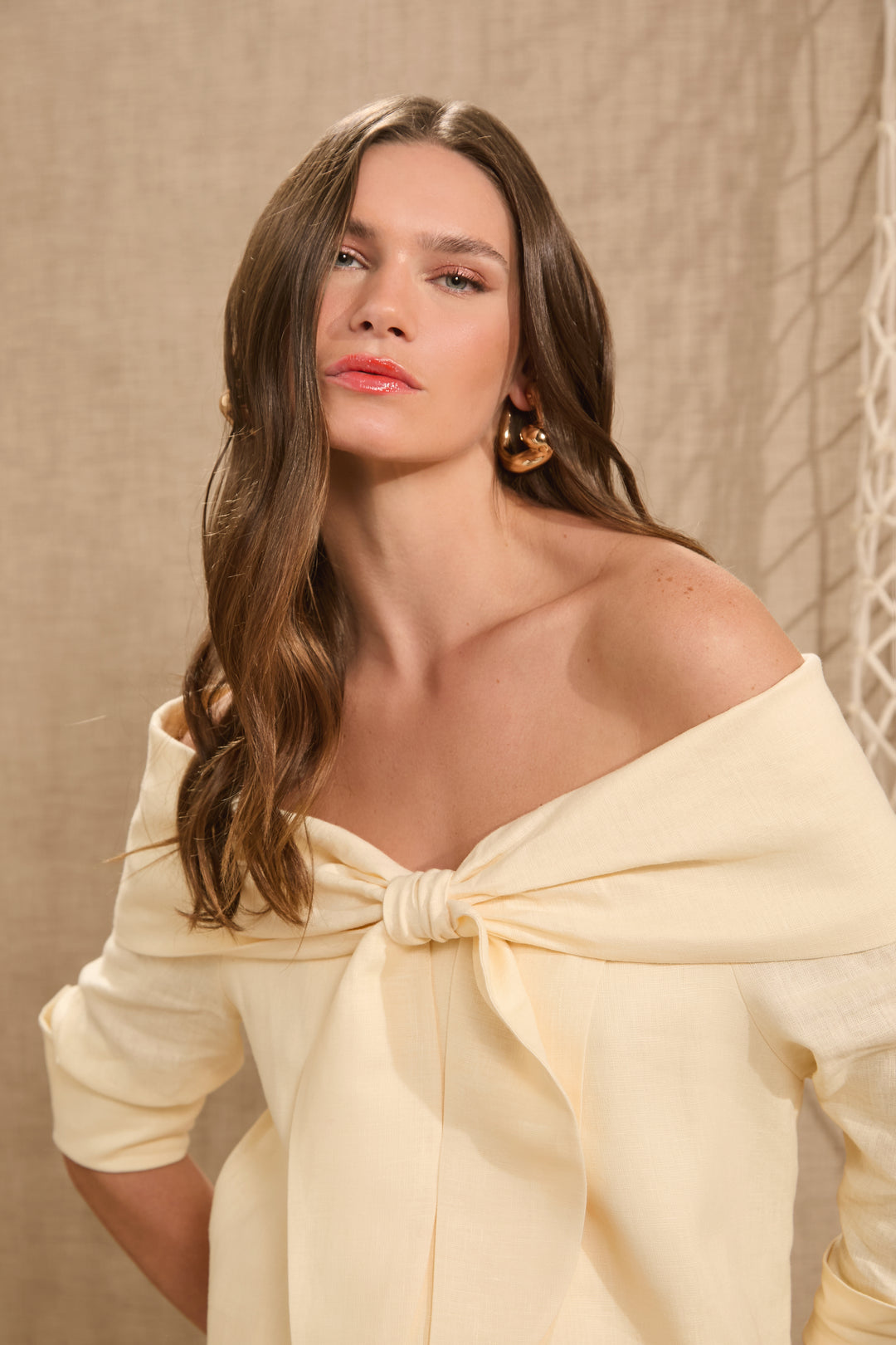 Linen Set with Bow Blouse + Shorts
