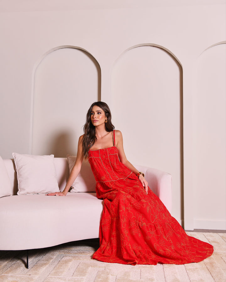Vestido Longo Bordado Anne Fernandes