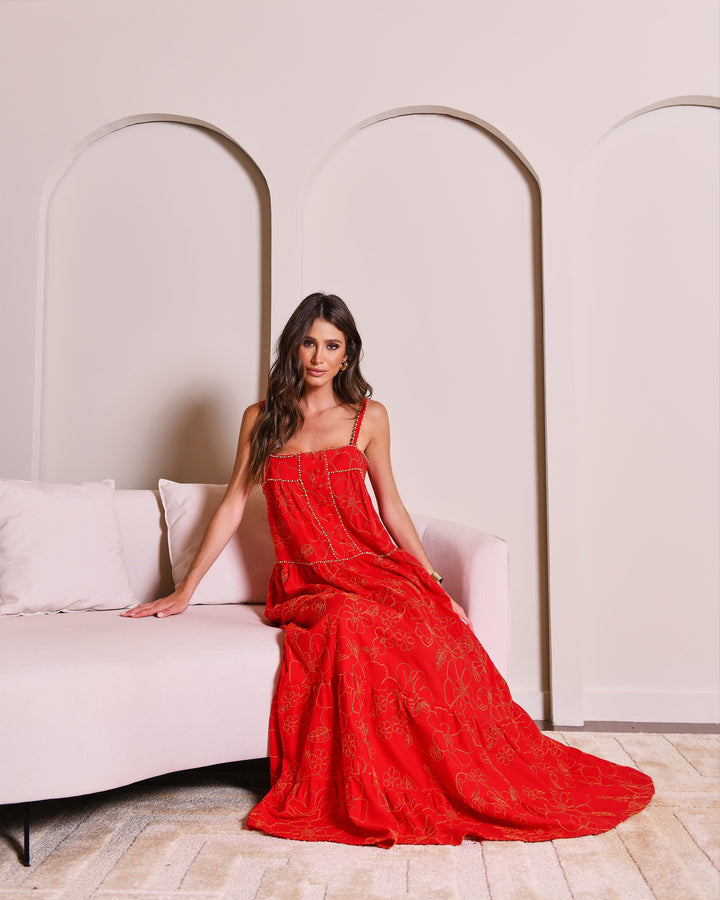 Vestido Longo Bordado Anne Fernandes