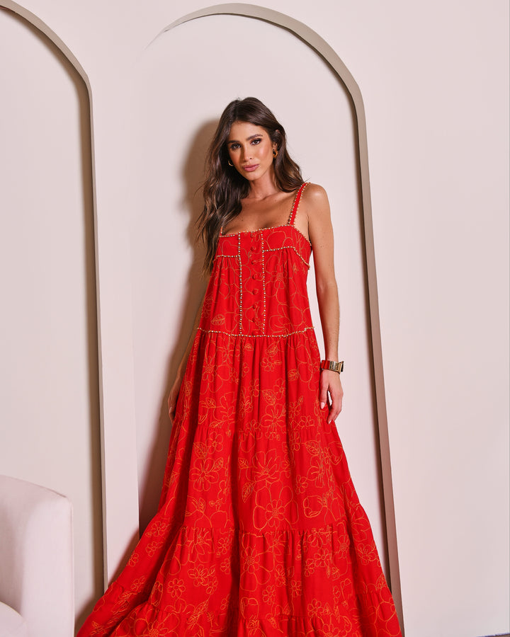 Vestido Longo Bordado Anne Fernandes