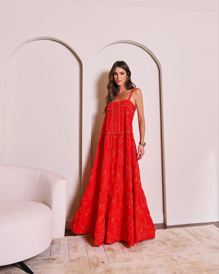 Vestido Longo Bordado Anne Fernandes
