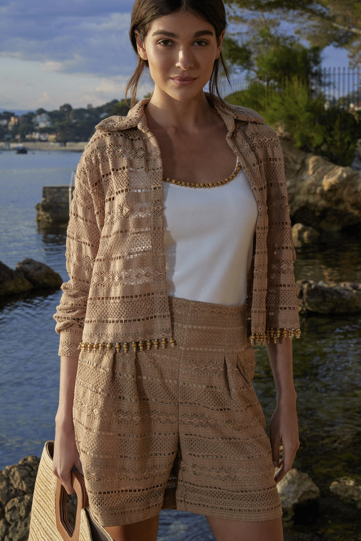 Anne Fernandes Crochet Shirt+Shorts Set