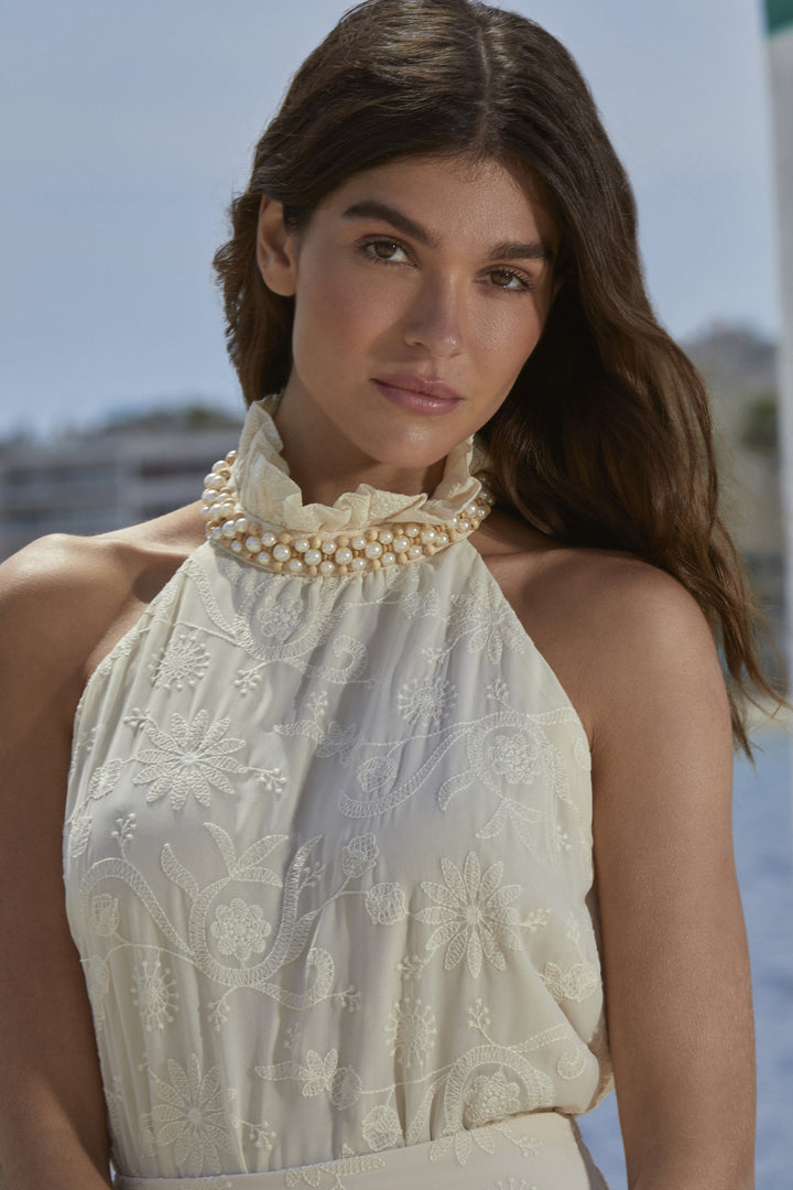 Anne Fernandes Ruffled Collar Blouse + Long Skirt Set