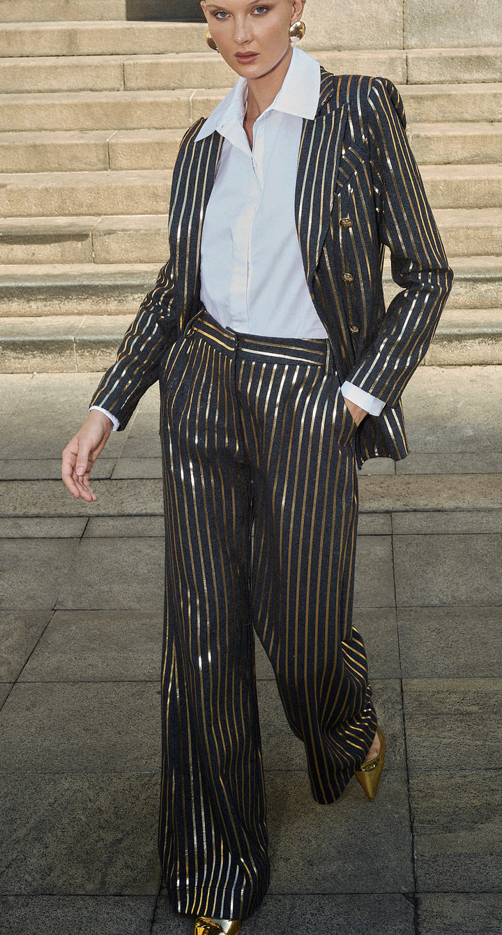 Anne Fernandes Striped Blazer+Pants Set