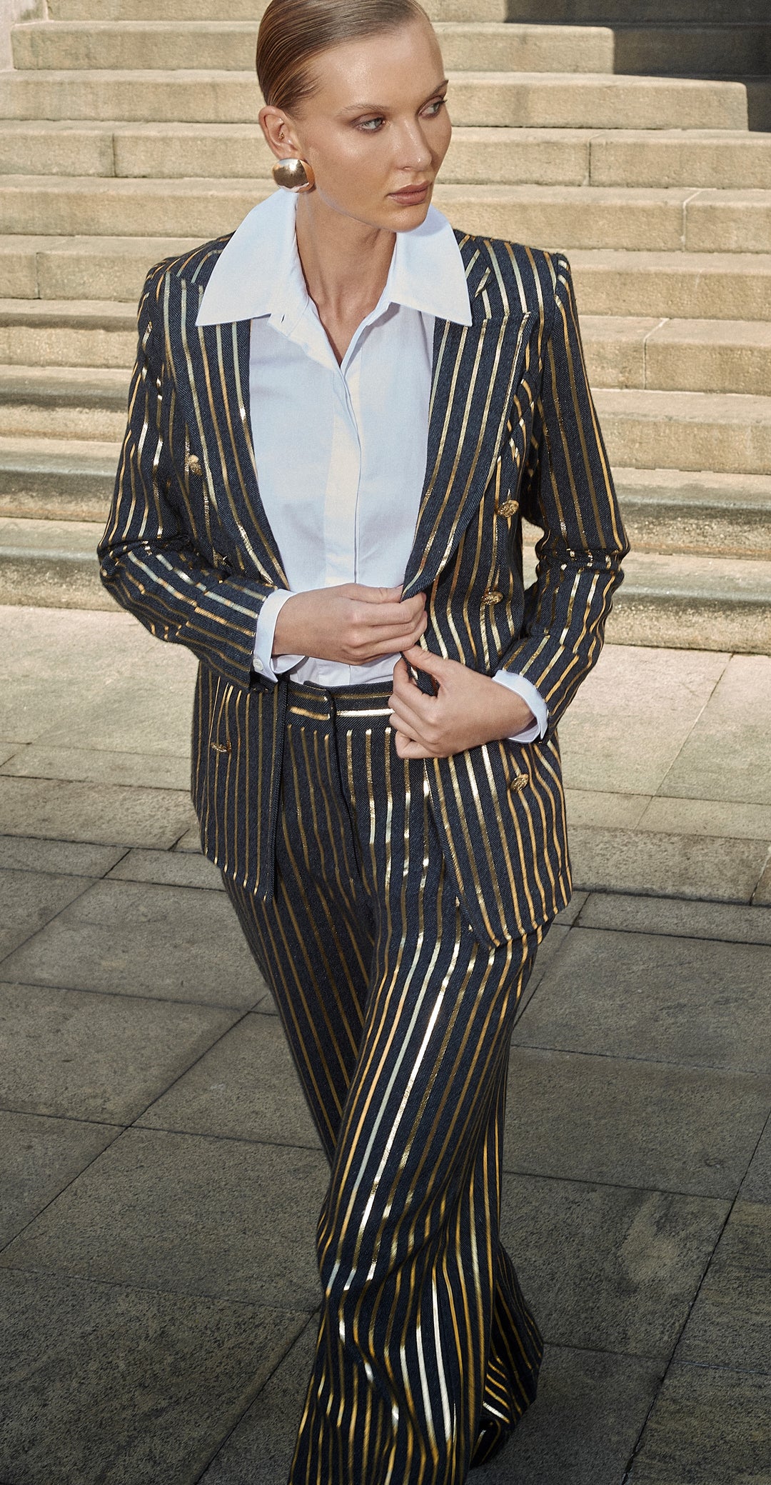 Anne Fernandes Striped Blazer+Pants Set