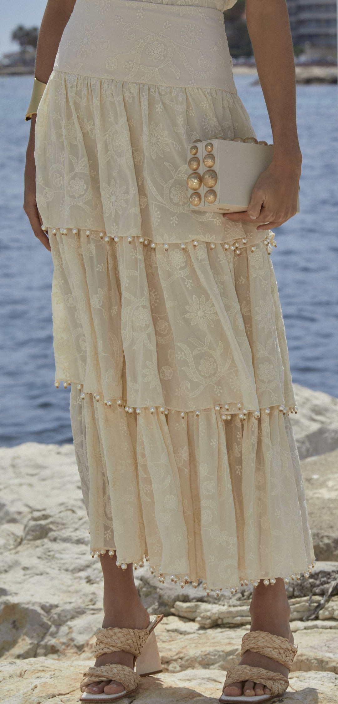 Anne Fernandes Ruffled Collar Blouse + Long Skirt Set