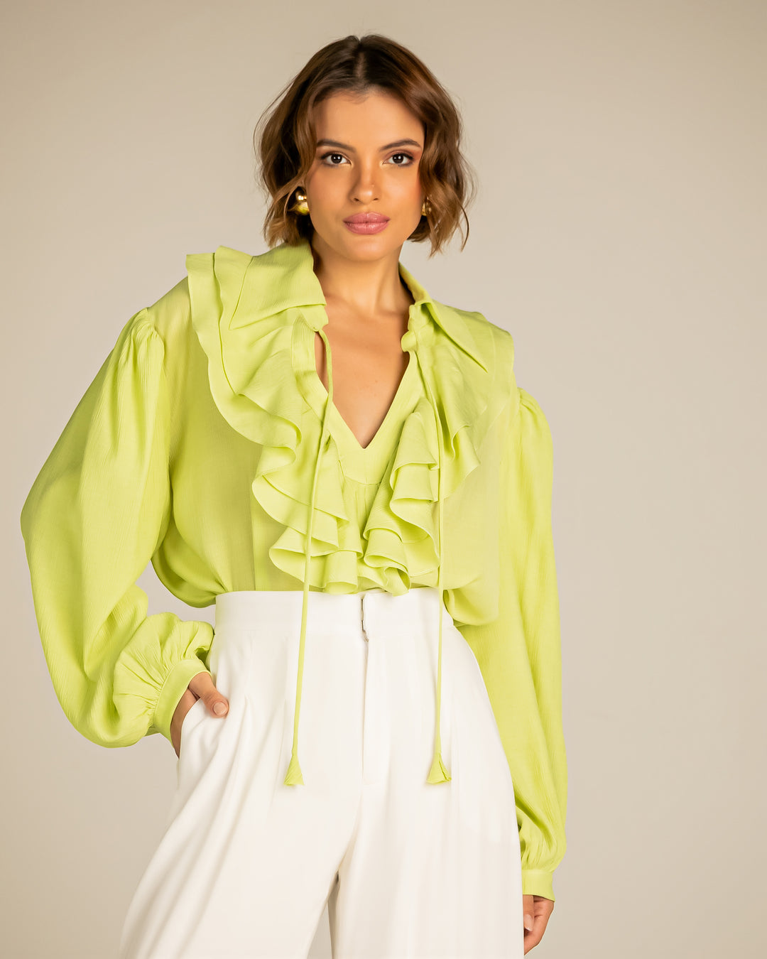 Anne Fernandes Ruffled Collar Bata Blouse