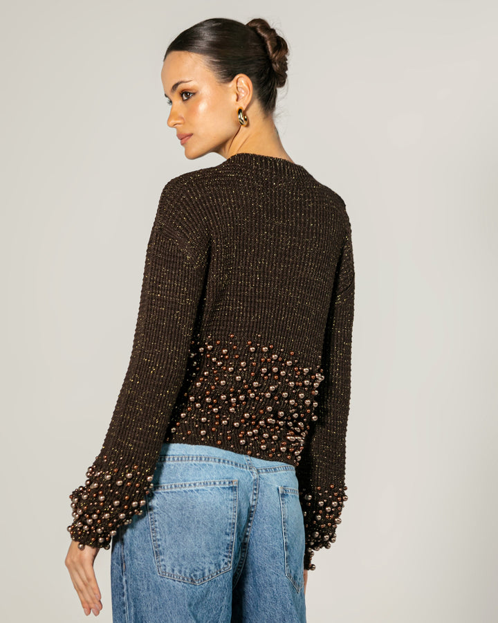 Blusa Tricot Bordado Pérolas