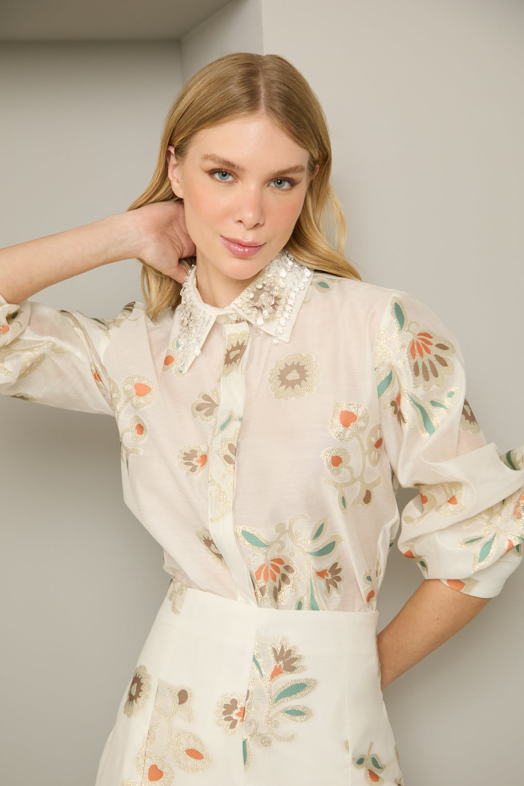 Anne Fernandes Embroidered Shirt+Shorts Set