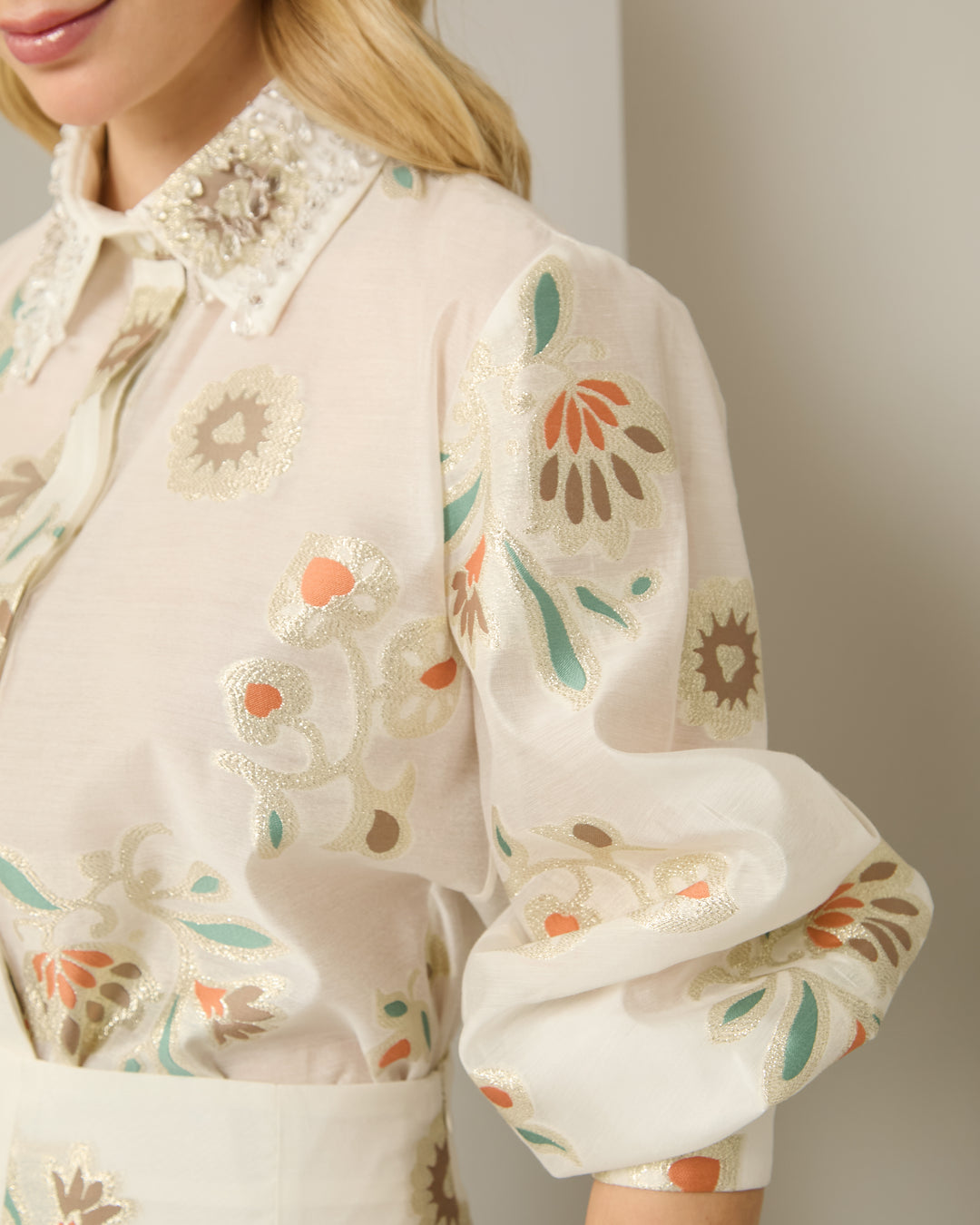 Anne Fernandes Embroidered Shirt+Shorts Set