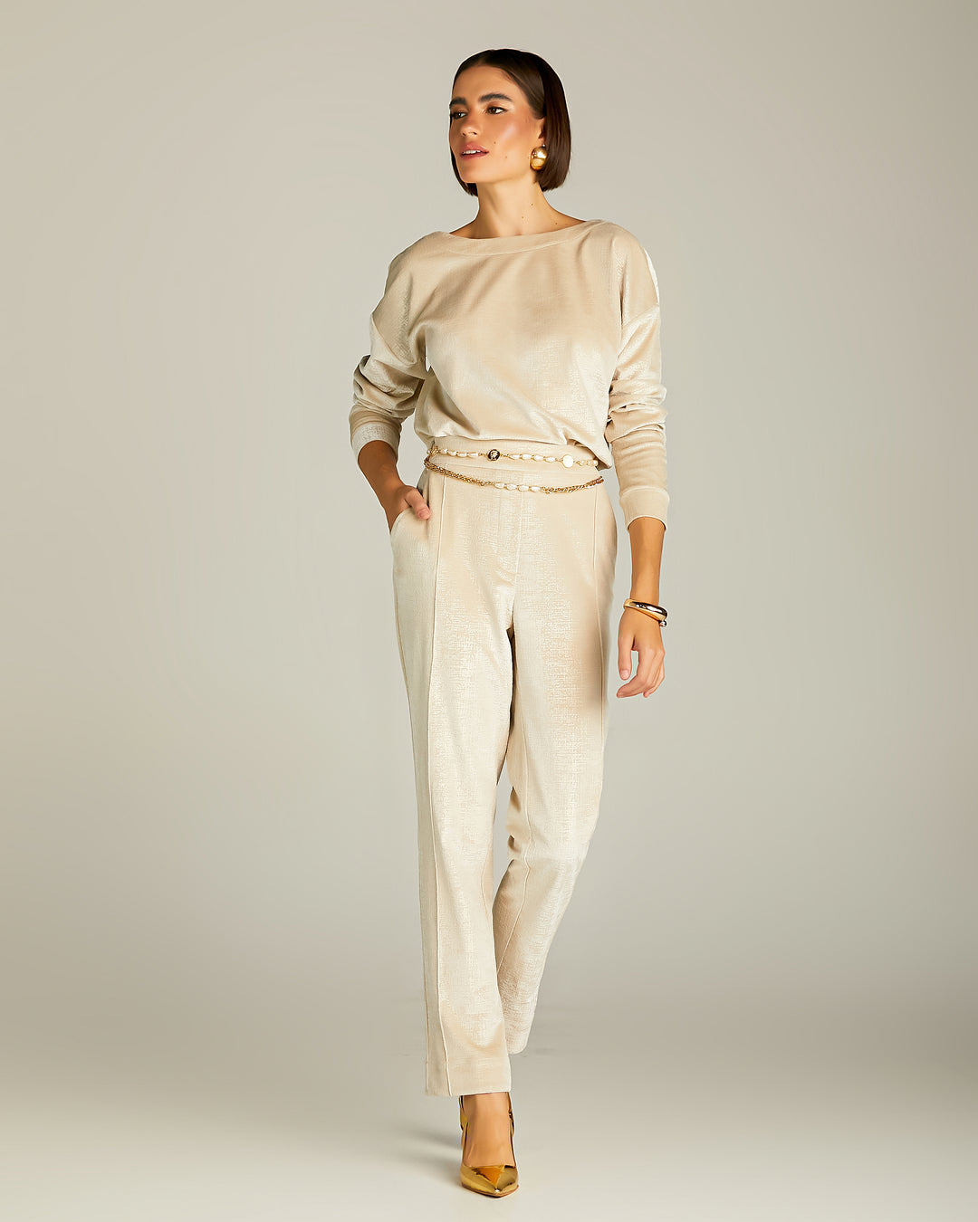 Anne Fernandes Metallic Blouse+Pants Set