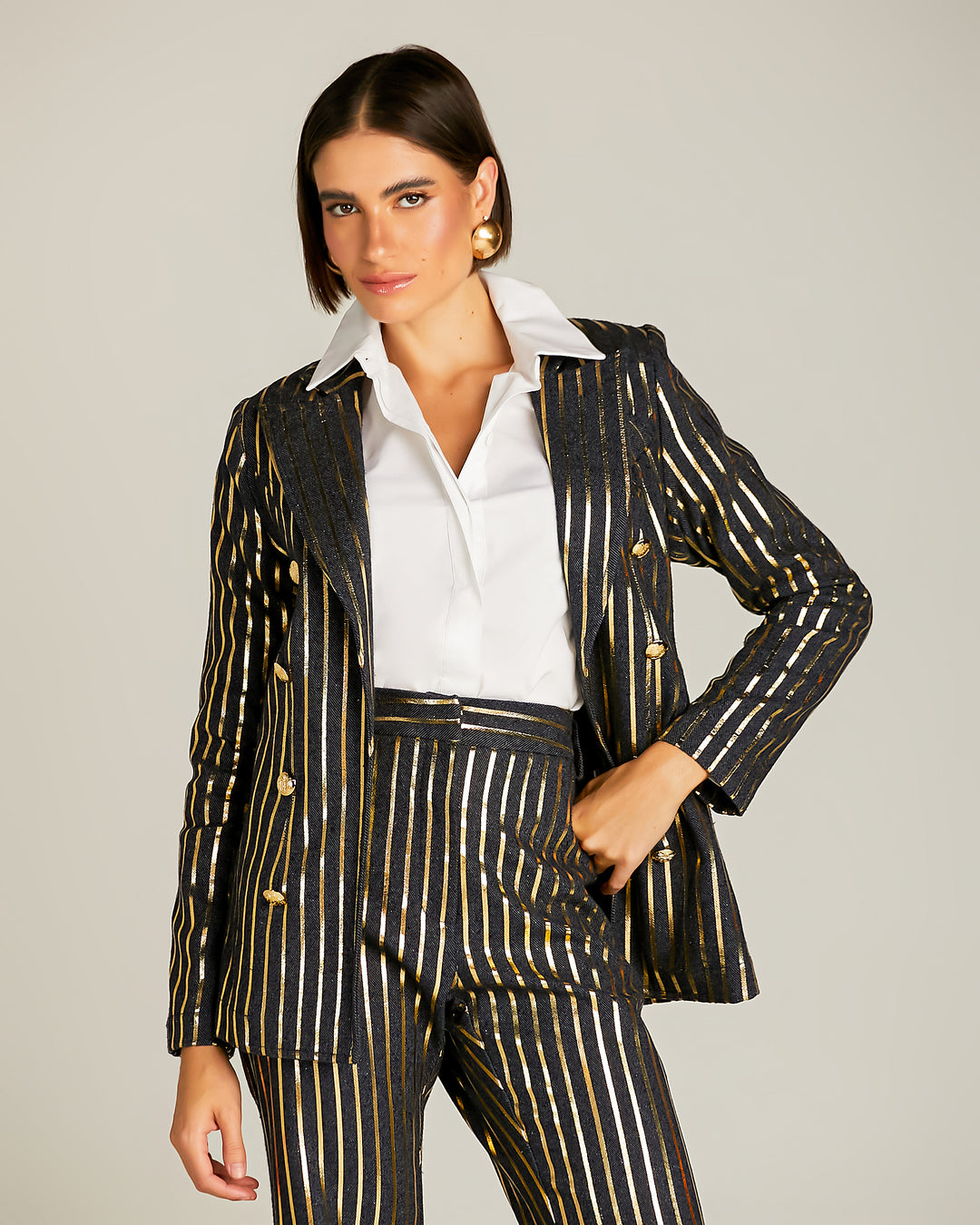 Anne Fernandes Striped Blazer+Pants Set