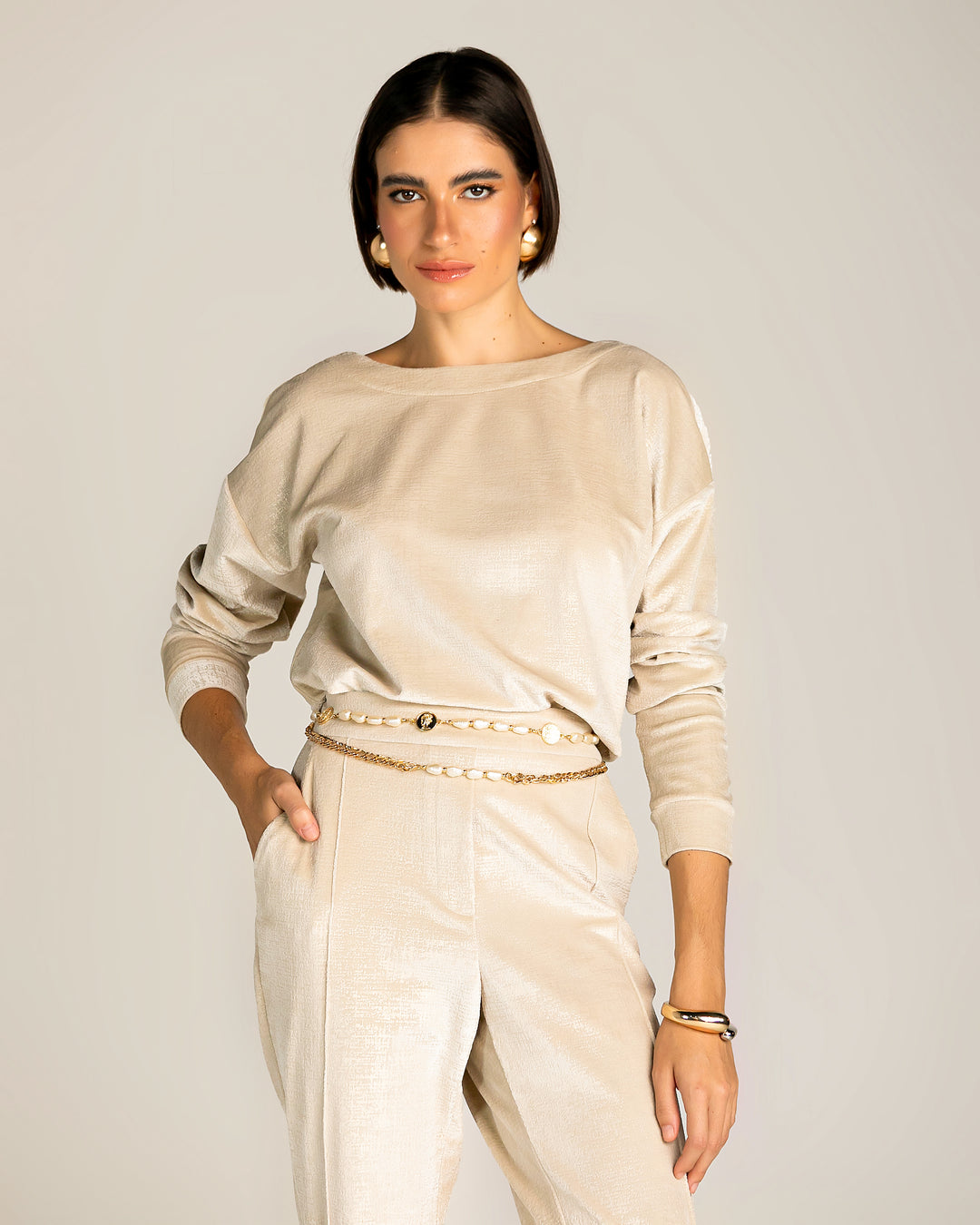 Anne Fernandes Metallic Blouse+Pants Set
