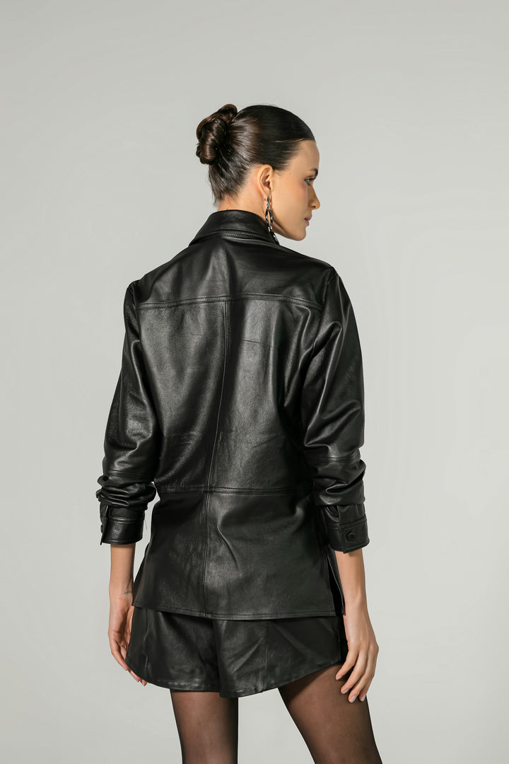 Leather Shirt+Shorts Set