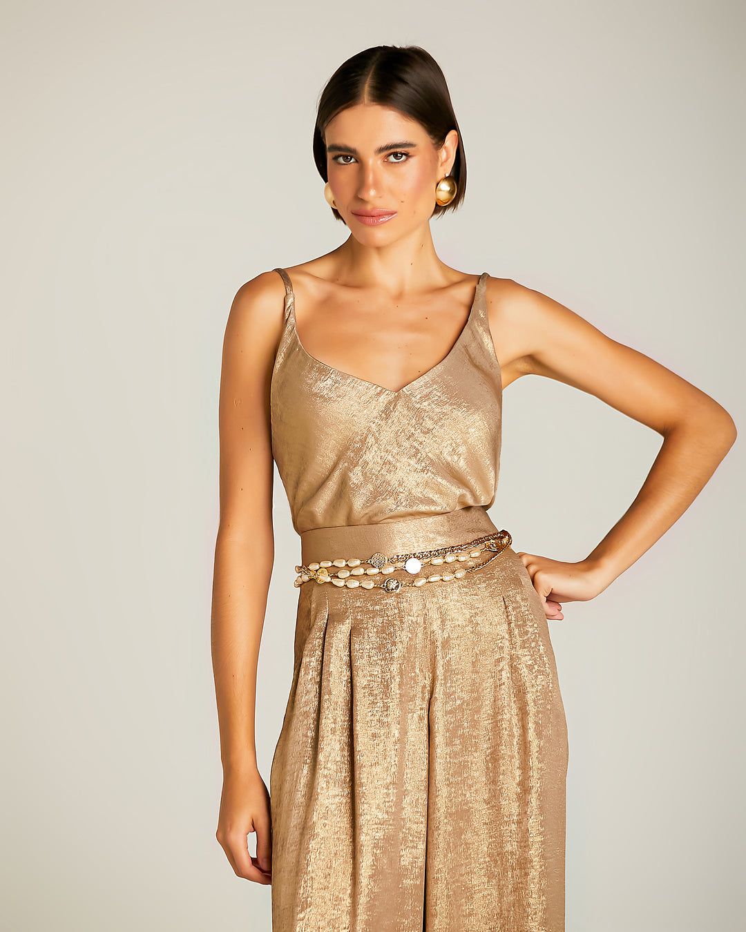 Anne Fernandes Metallic T-Shirt+Pants Set