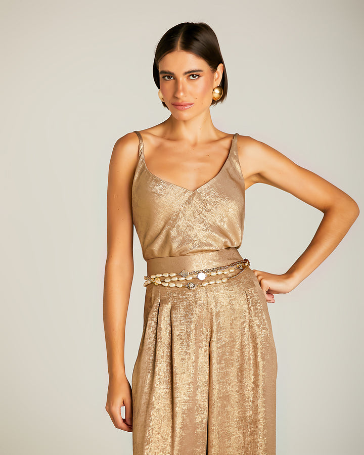 Anne Fernandes Metallic T-Shirt+Pants Set
