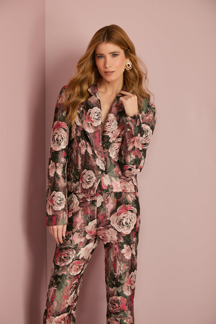 Cropped Floral Jacquard Blazer