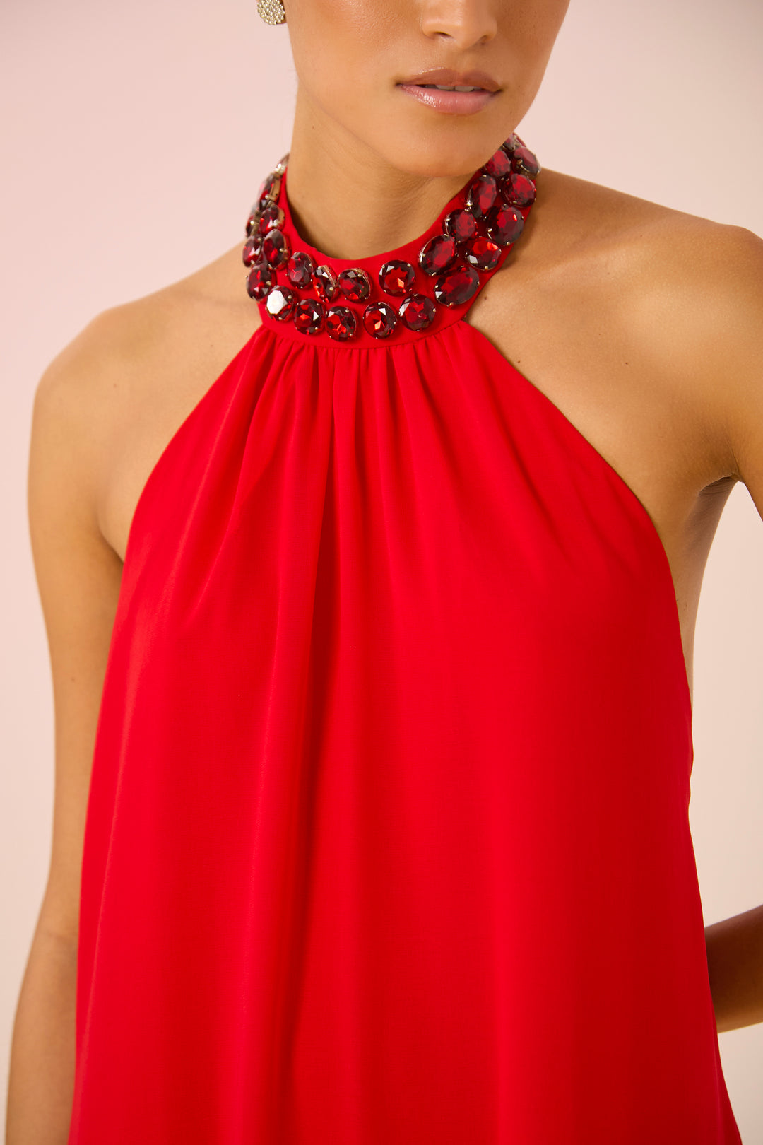 Long Dress with Embroidered Collar