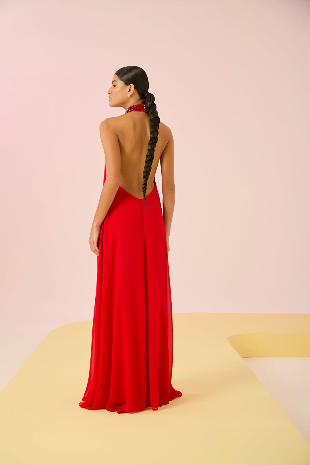 Long Dress with Embroidered Collar