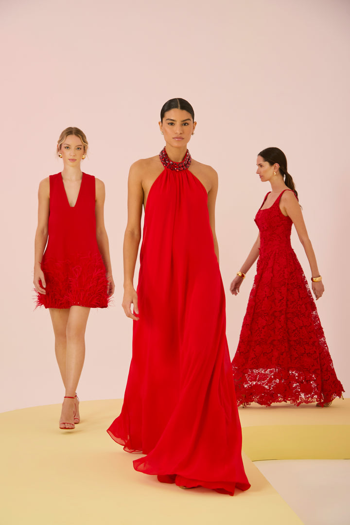 Long Dress with Embroidered Collar