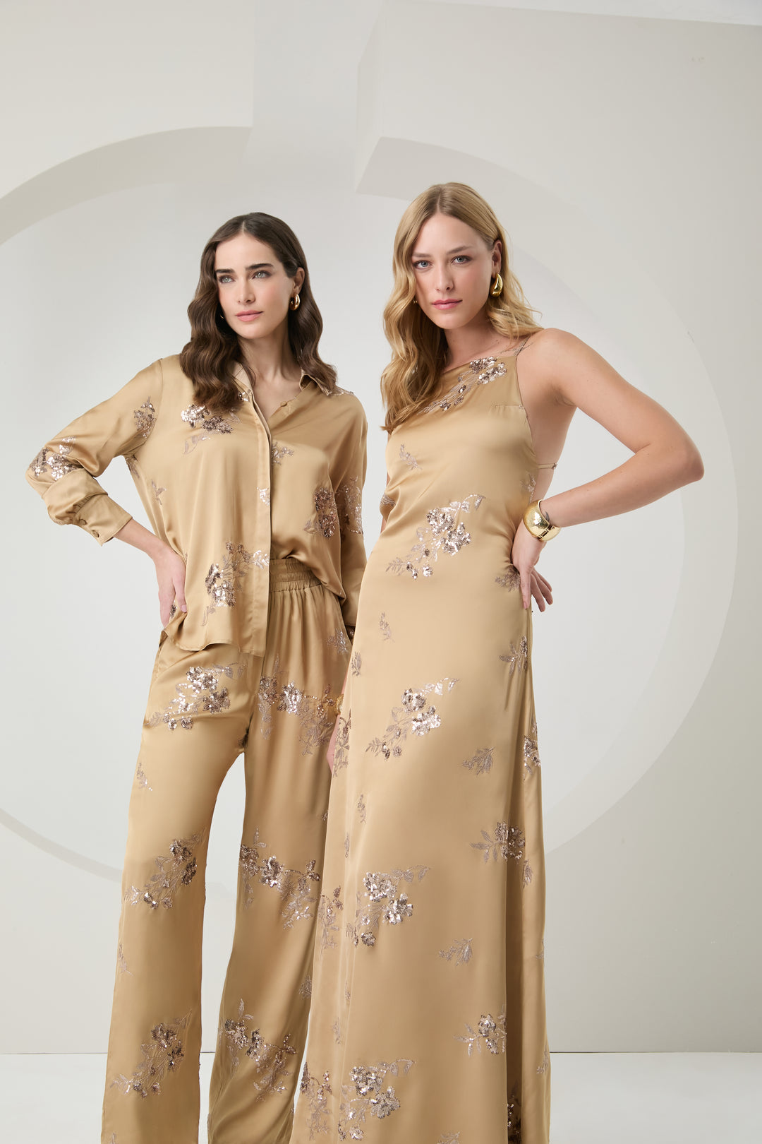 Satin Embroidered Shirt+Pants Set