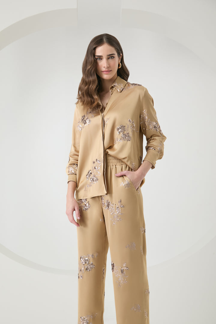Satin Embroidered Shirt+Pants Set