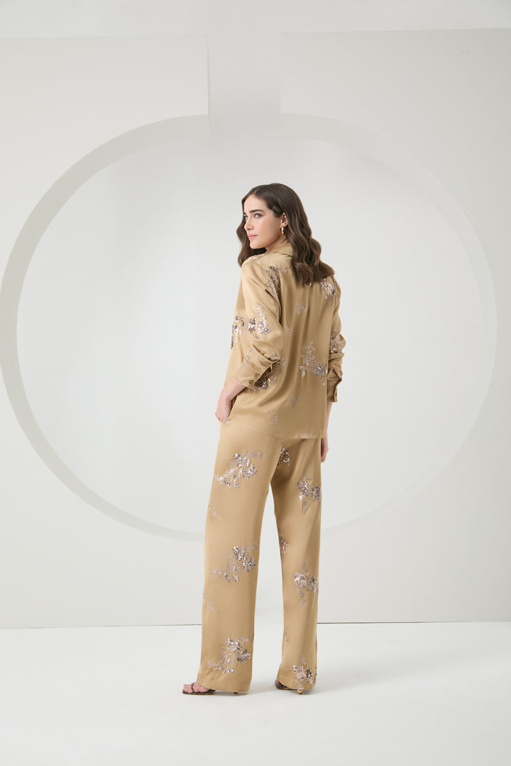 Satin Embroidered Shirt+Pants Set