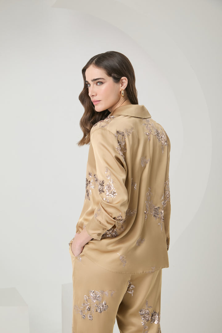 Satin Embroidered Shirt+Pants Set