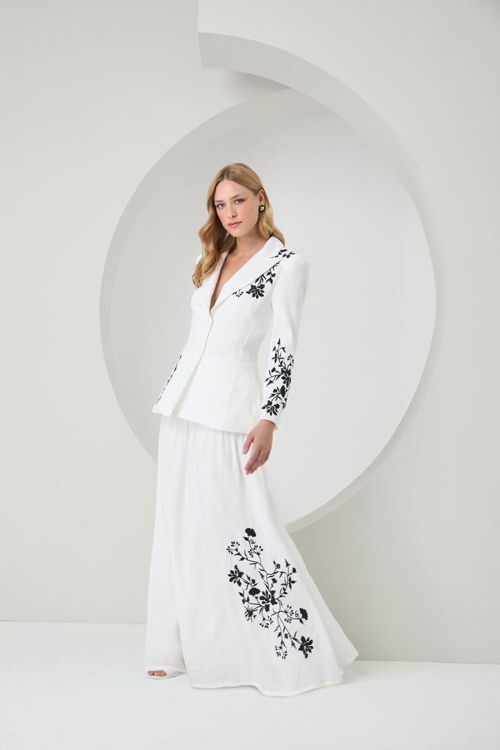Embroidered Blazer+Long Skirt Set