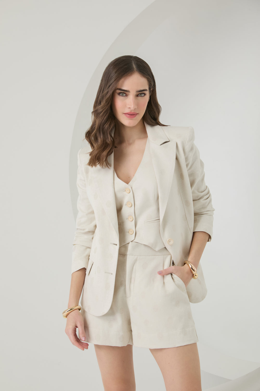 Blazer+Shorts+Vest Set