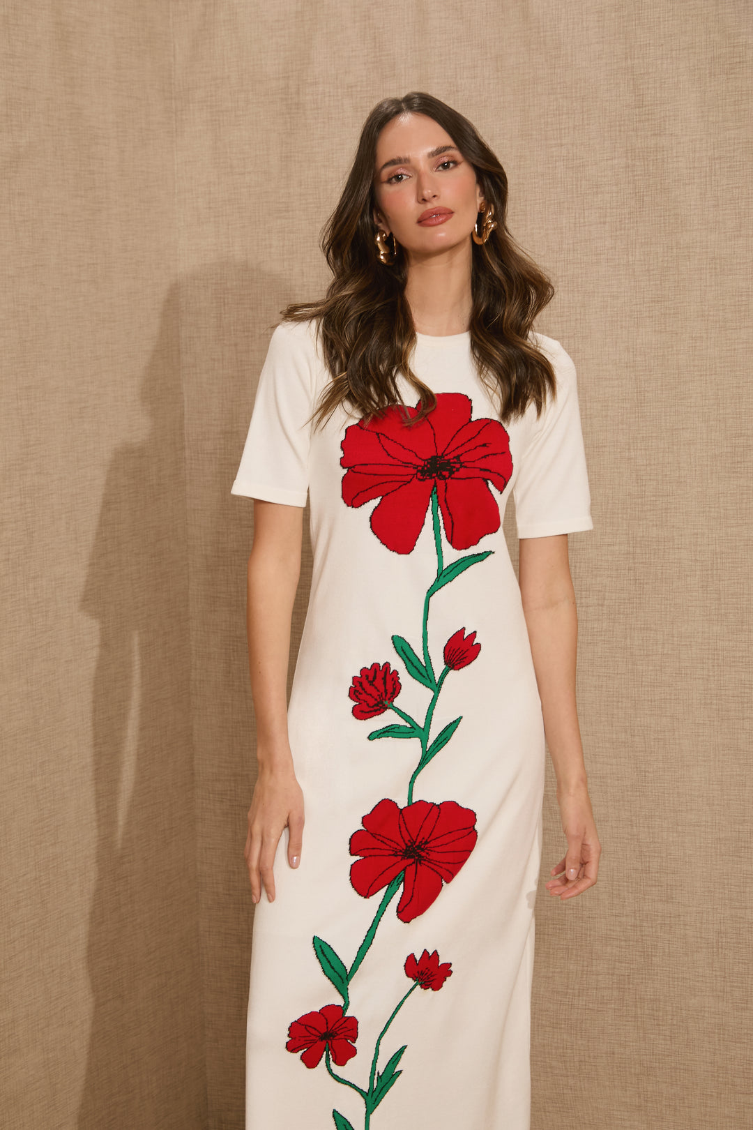 Long Flower Knit Dress