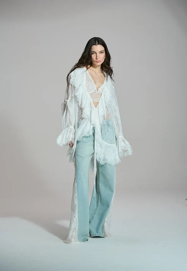 Calça Jeans Wide Leg Lace