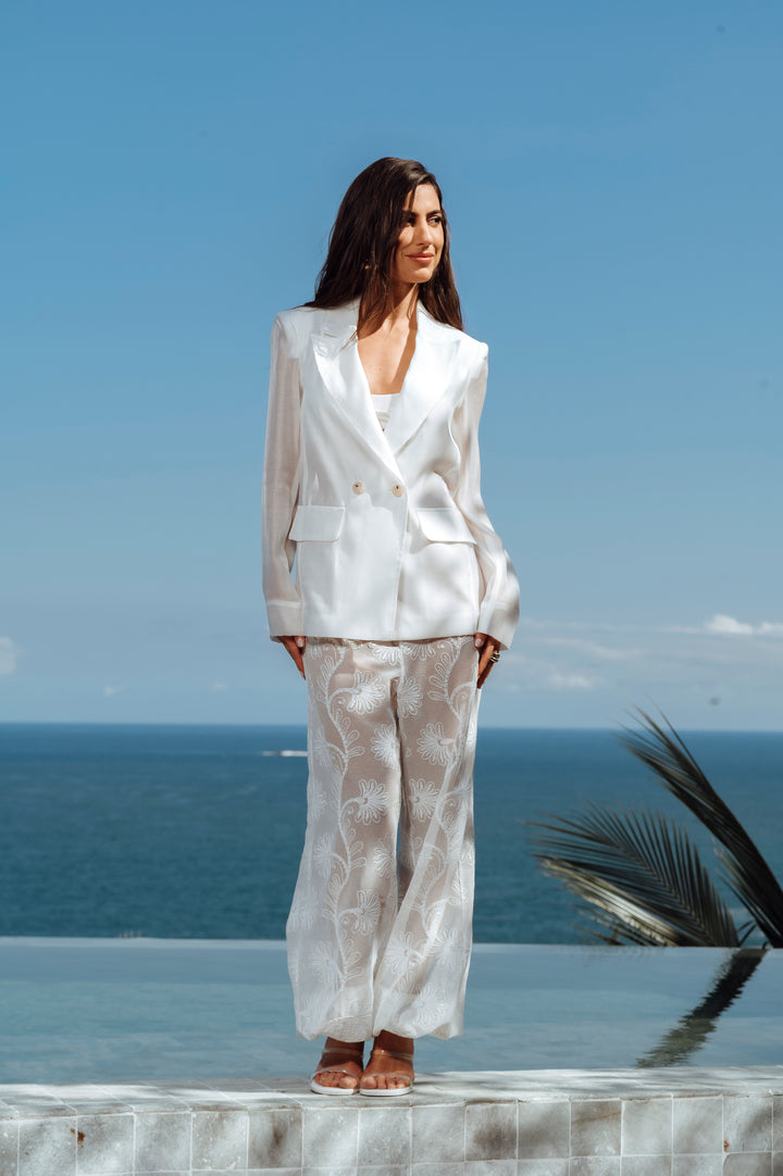 Organza Blazer + Embroidered Pants Set
