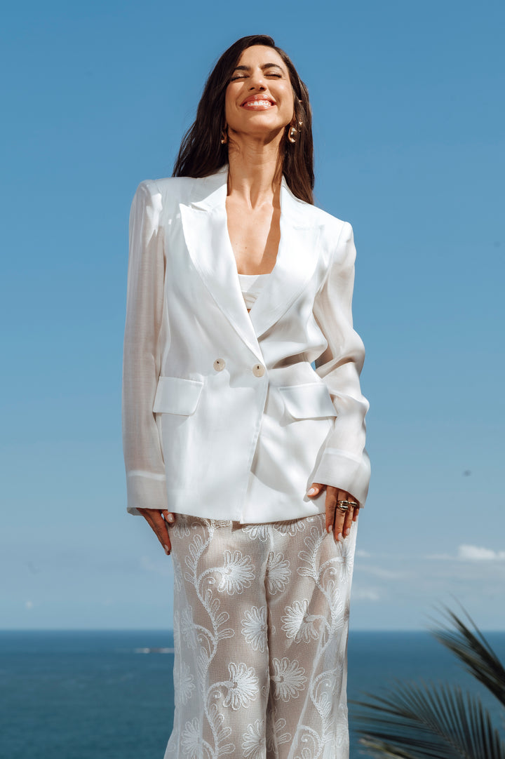 Organza Blazer + Embroidered Pants Set