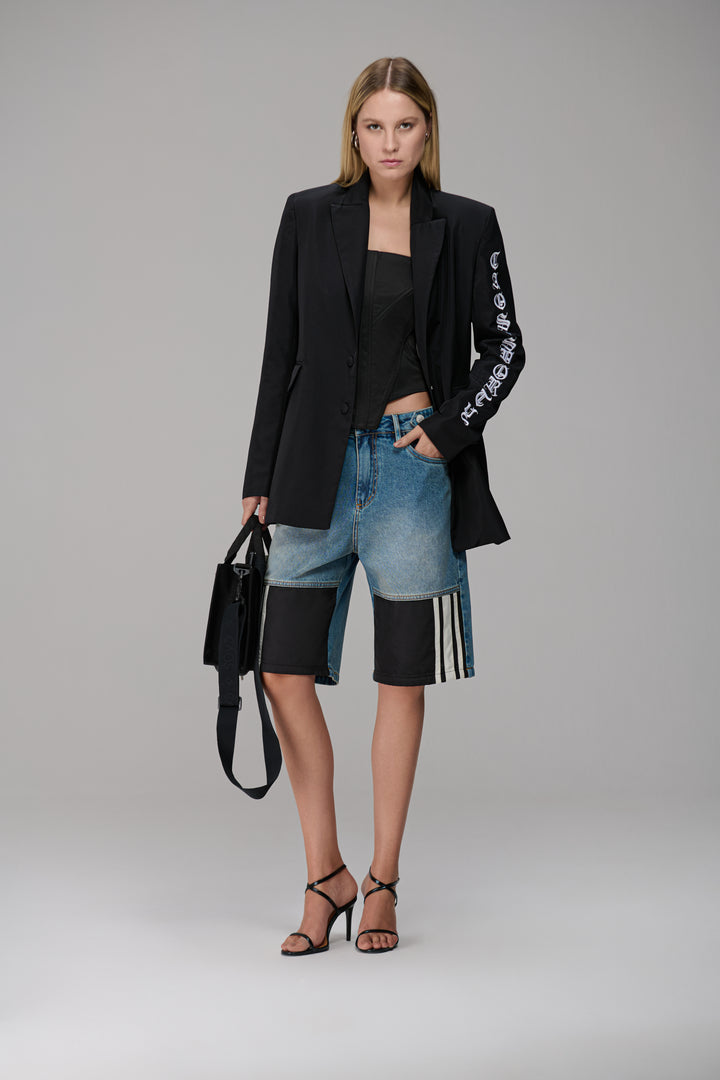 Striped Denim Bermuda Shorts