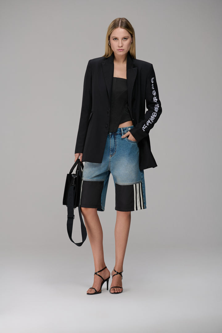 Striped Denim Bermuda Shorts