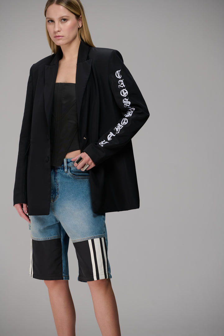 Striped Denim Bermuda Shorts