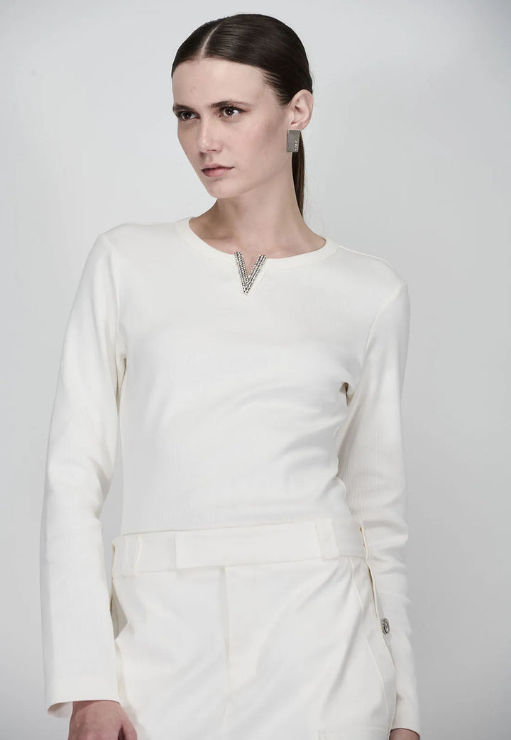Rhinestone Ribbed Blouse