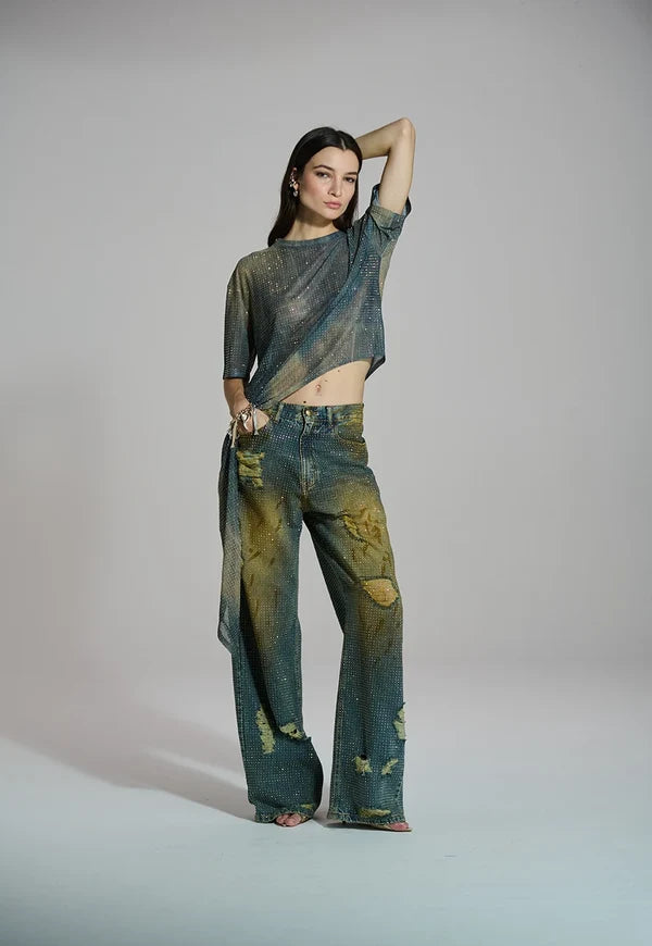 Asymmetrical Dirty Blouse with Appliqués