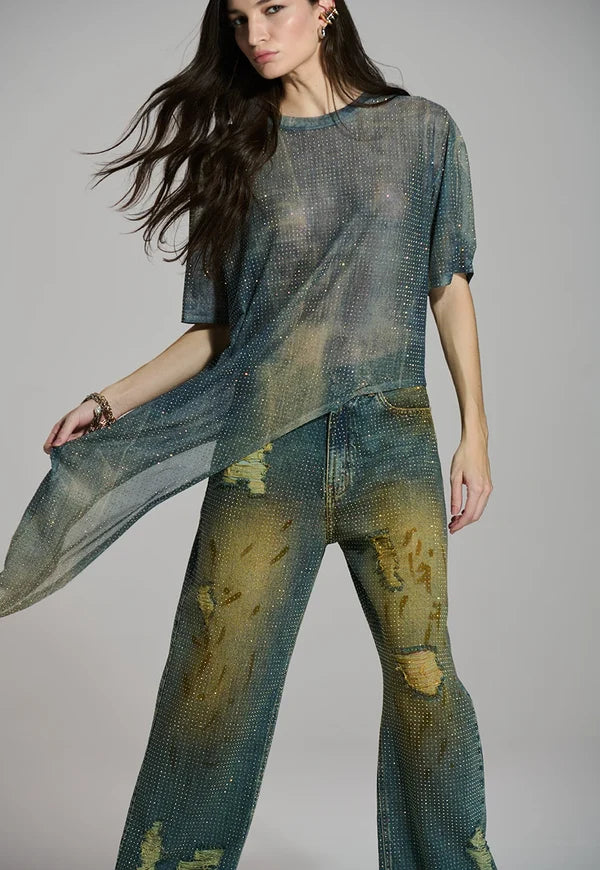 Asymmetrical Dirty Blouse with Appliqués