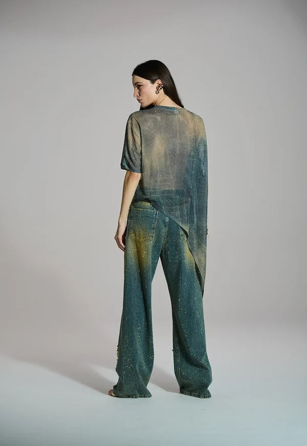 Asymmetrical Dirty Blouse with Appliqués