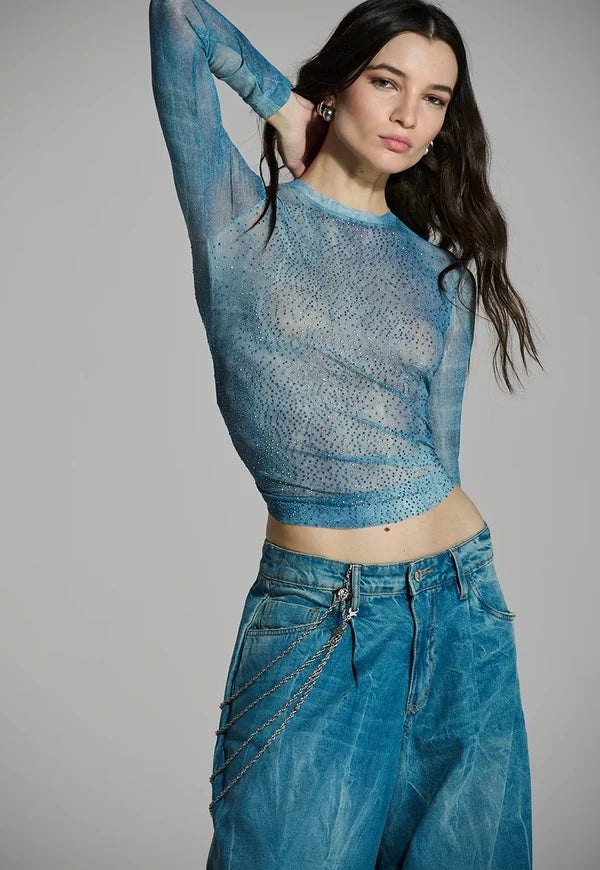Printed Tulle Blouse