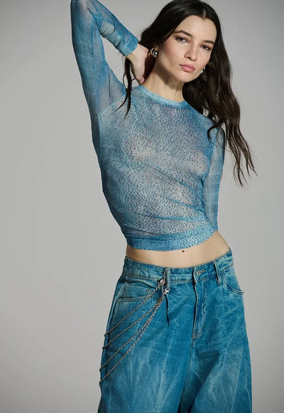 Printed Tulle Blouse