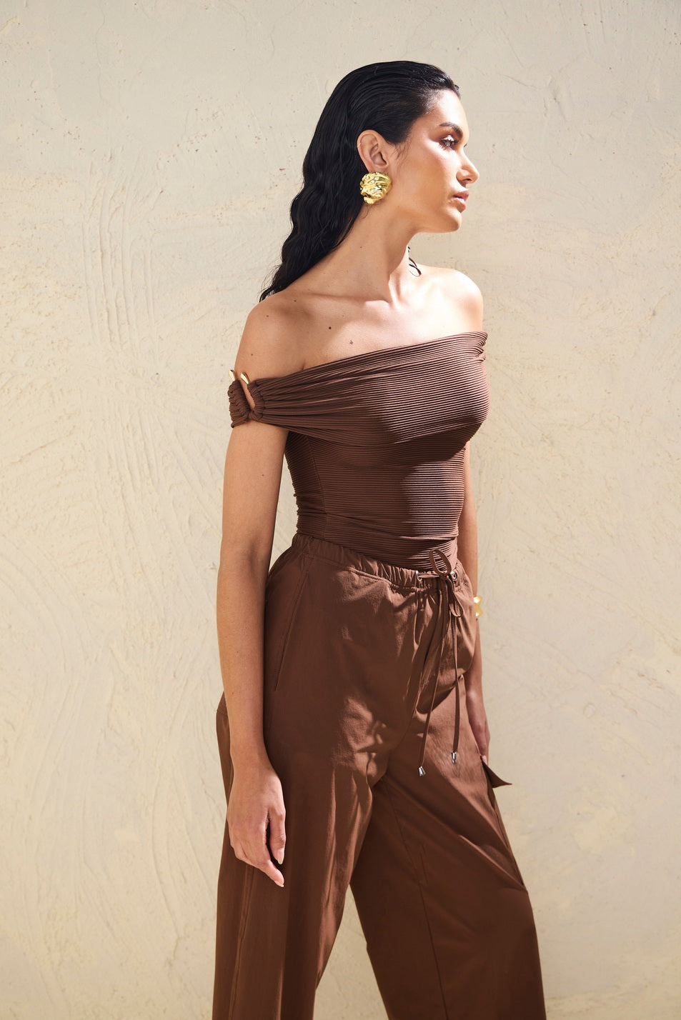 Metal Off-the-Shoulder Blouse