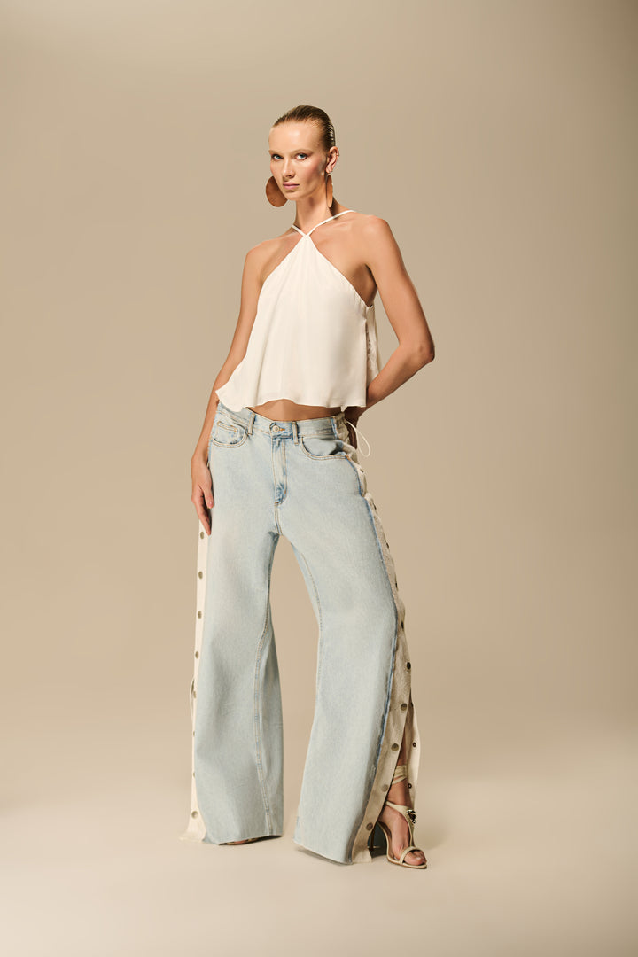 Calça Jeans Renda Lateral