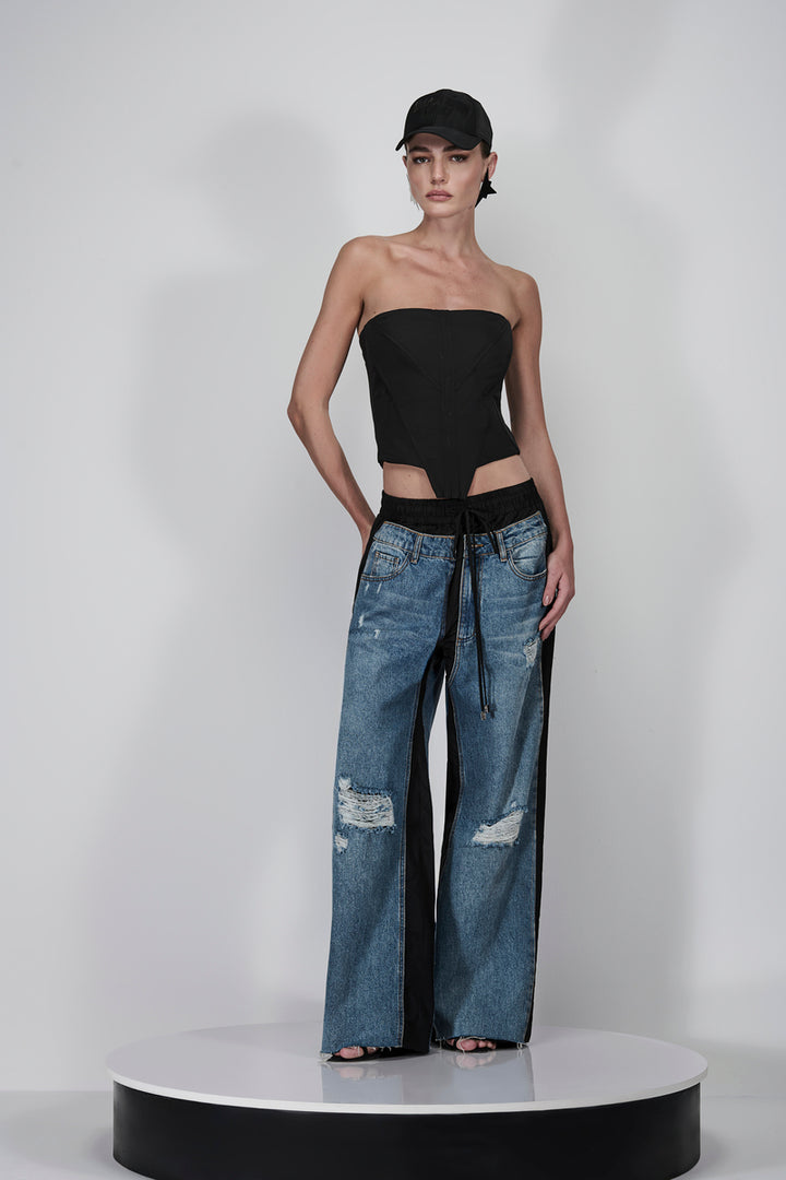 Calça Jeans Lateral Nylon